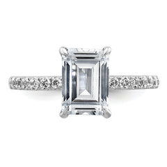 14k White Gold 2 3/8 carat Certified Lab Grown Diamond VS/SI+ G+ Emerald Complete Solitaire with Flair Engagement Ring
