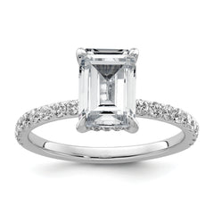 14k White Gold 2 3/8 carat Certified Lab Grown Diamond VS/SI+ G+ Emerald Complete Solitaire with Flair Engagement Ring