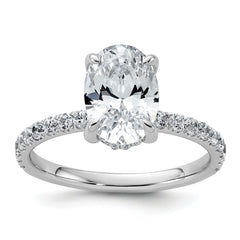 14k White Gold 2 5/8 carat Certified Lab Grown Diamond VS+ F+ Oval Complete Solitaire with Flair Engagement Ring