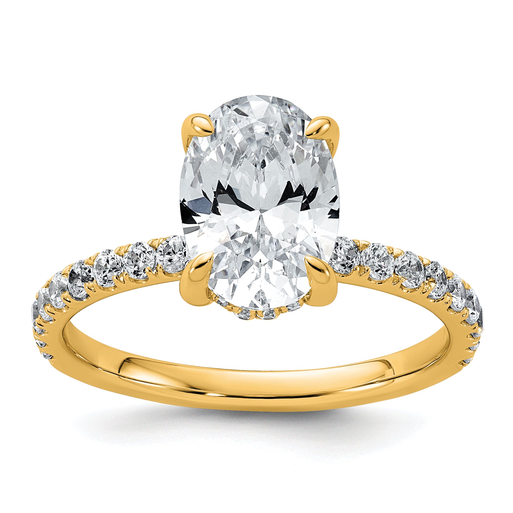 14k 2 5/8 carat Certified Lab Grown Diamond VS/SI+ G+ Oval Complete Solitaire with Flair Engagement Ring
