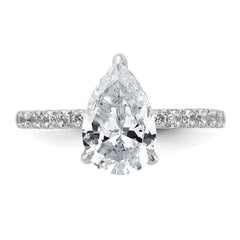 14k White Gold 2 5/8 carat Certified Lab Grown Diamond VS/SI+ G+ Pear Complete Solitaire with Flair Engagement Ring