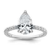 14k White Gold 2 5/8 carat Certified Lab Grown Diamond VS/SI+ G+ Pear Complete Solitaire with Flair Engagement Ring
