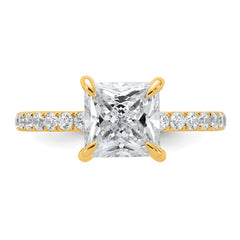 14k 2 1/2 carat Certified Lab Grown Diamond VS+ F+ Princess Complete Solitaire with Flair Engagement Ring
