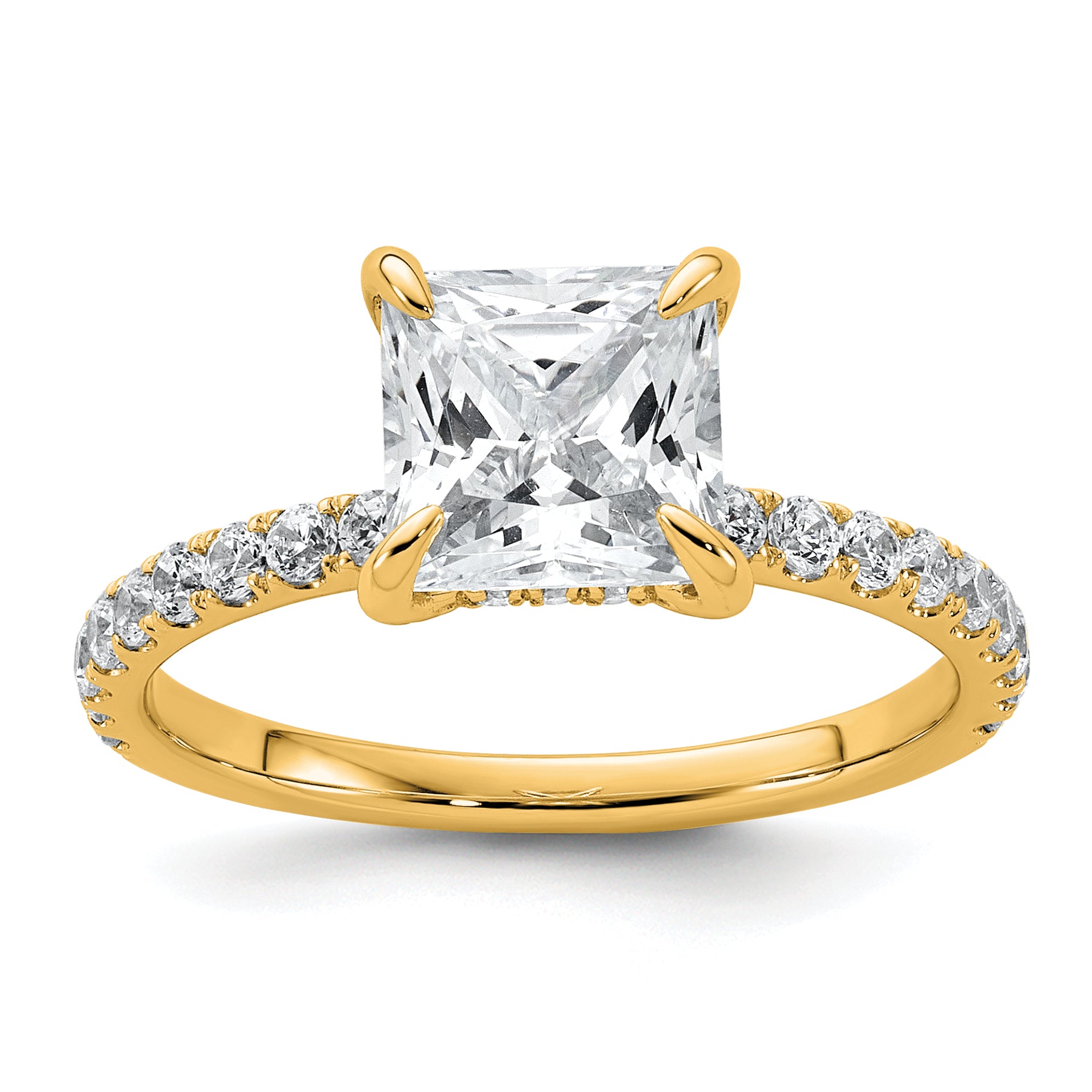 14k 2 1/2 carat Certified Lab Grown Diamond VS/SI+ G+ Princess Complete Solitaire with Flair Engagement Ring