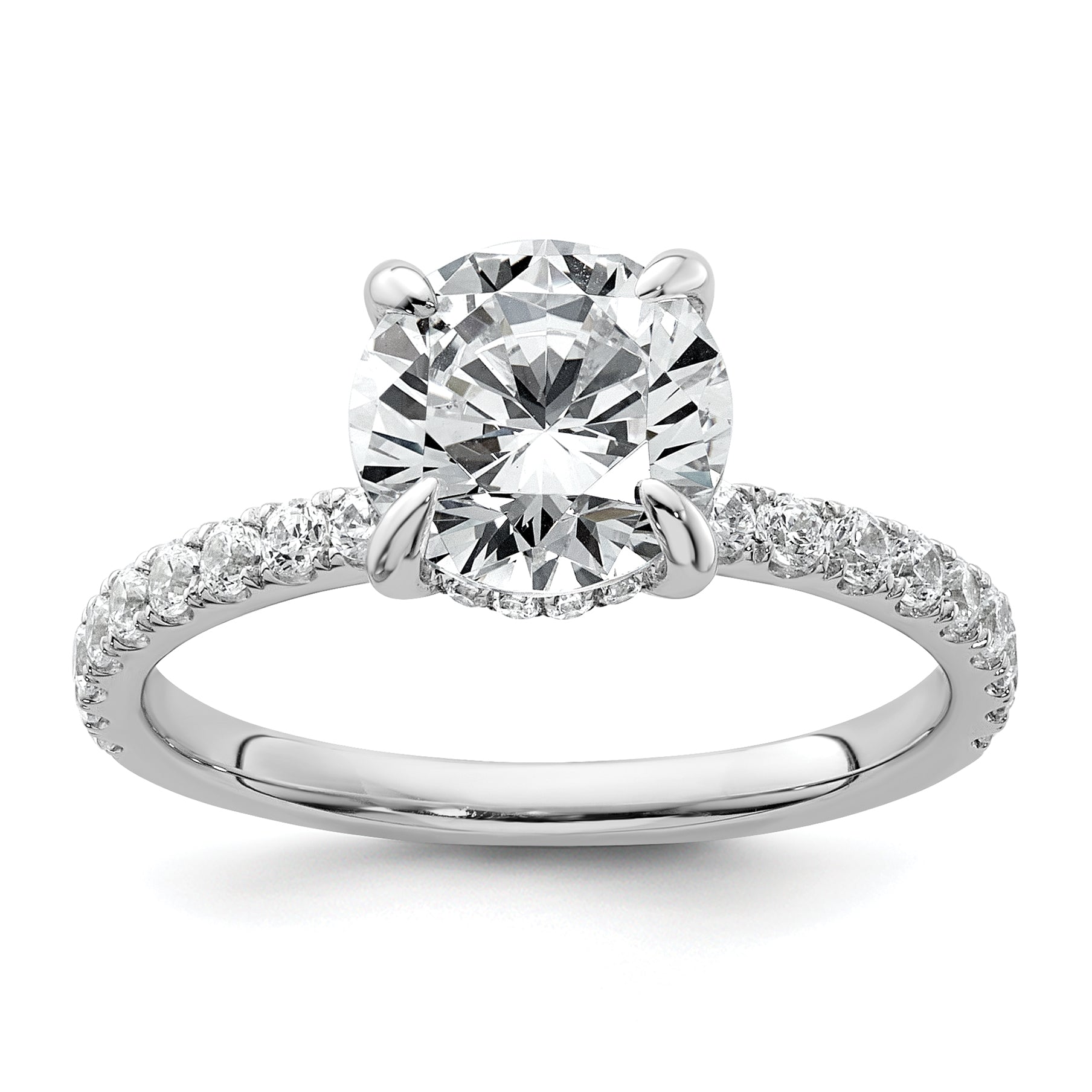 14k White Gold 2 3/8 carat Certified Lab Grown Diamond VS/SI+ G+ Round Complete Solitaire with Flair Engagement Ring