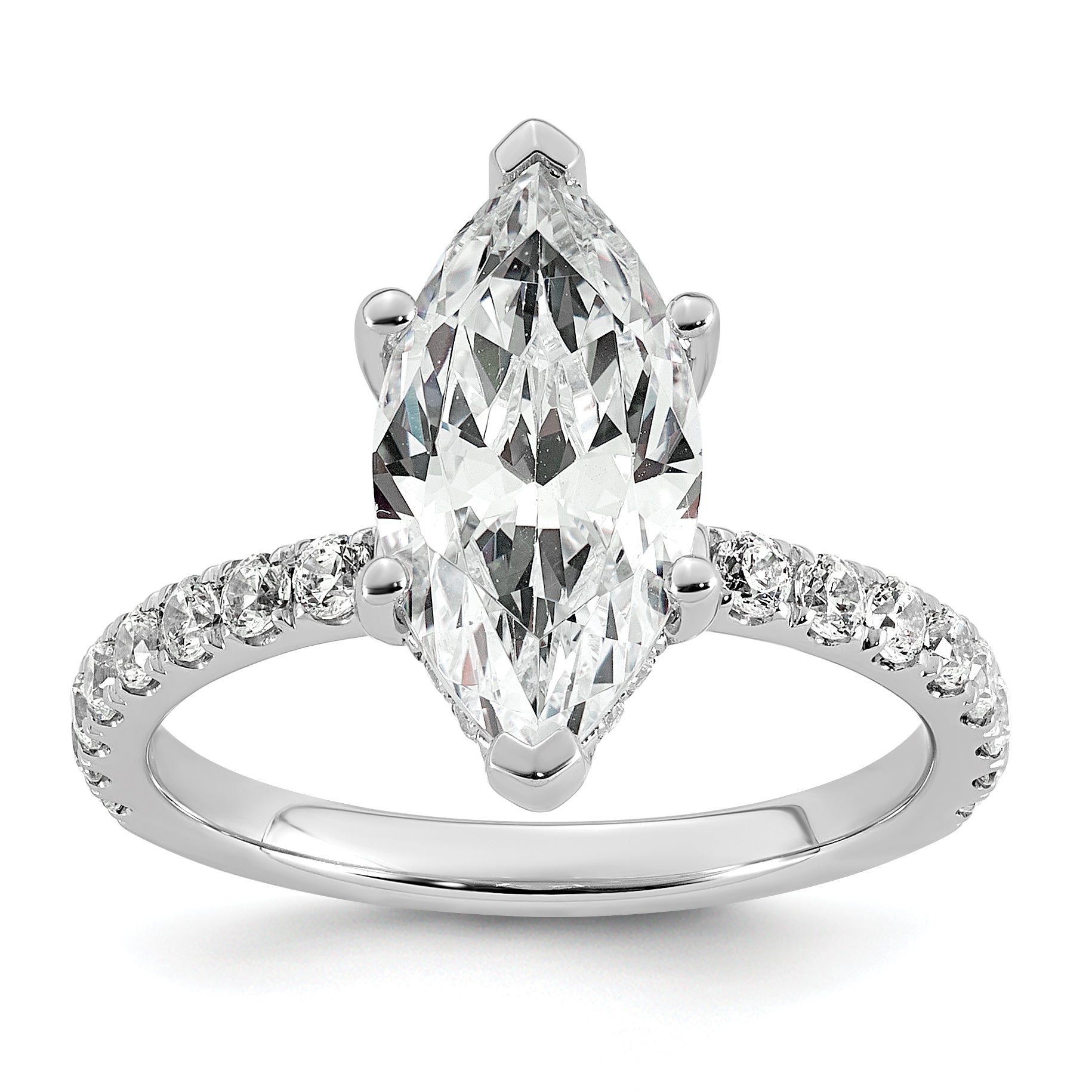 14k White Gold 3 1/2 carat Certified Lab Grown Diamond VS+ F+ Marquise Complete Solitaire with Flair Engagement Ring
