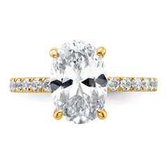 14k 3 1/2 carat Certified Lab Grown Diamond VS/SI+ G+ Oval Complete Solitaire with Flair Engagement Ring