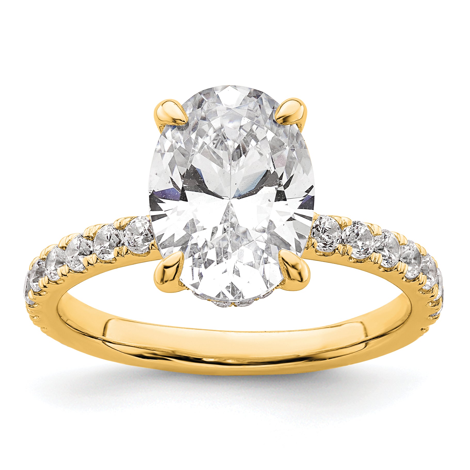 14k 3 1/2 carat Certified Lab Grown Diamond VS+ F+ Oval Complete Solitaire with Flair Engagement Ring