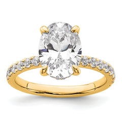 14k 3 1/2 carat Certified Lab Grown Diamond VS+ F+ Oval Complete Solitaire with Flair Engagement Ring