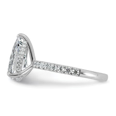 14k White Gold 3 1/2 carat Certified Lab Grown Diamond VS+ F+ Pear Complete Solitaire with Flair Engagement Ring