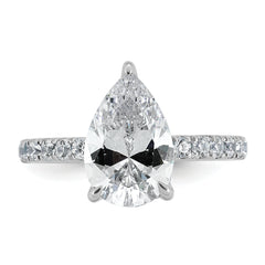 14k White Gold 3 1/2 carat Certified Lab Grown Diamond VS/SI+ G+ Pear Complete Solitaire with Flair Engagement Ring