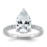 14k White Gold 3 1/2 carat Certified Lab Grown Diamond VS+ F+ Pear Complete Solitaire with Flair Engagement Ring
