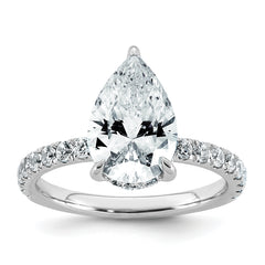 14k White Gold 3 1/2 carat Certified Lab Grown Diamond VS+ F+ Pear Complete Solitaire with Flair Engagement Ring