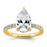 14k 3 1/2 carat Certified Lab Grown Diamond VS/SI+ G+ Pear Complete Solitaire with Flair Engagement Ring