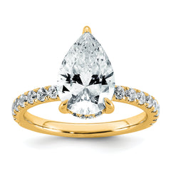 14k 3 1/2 carat Certified Lab Grown Diamond VS+ F+ Pear Complete Solitaire with Flair Engagement Ring
