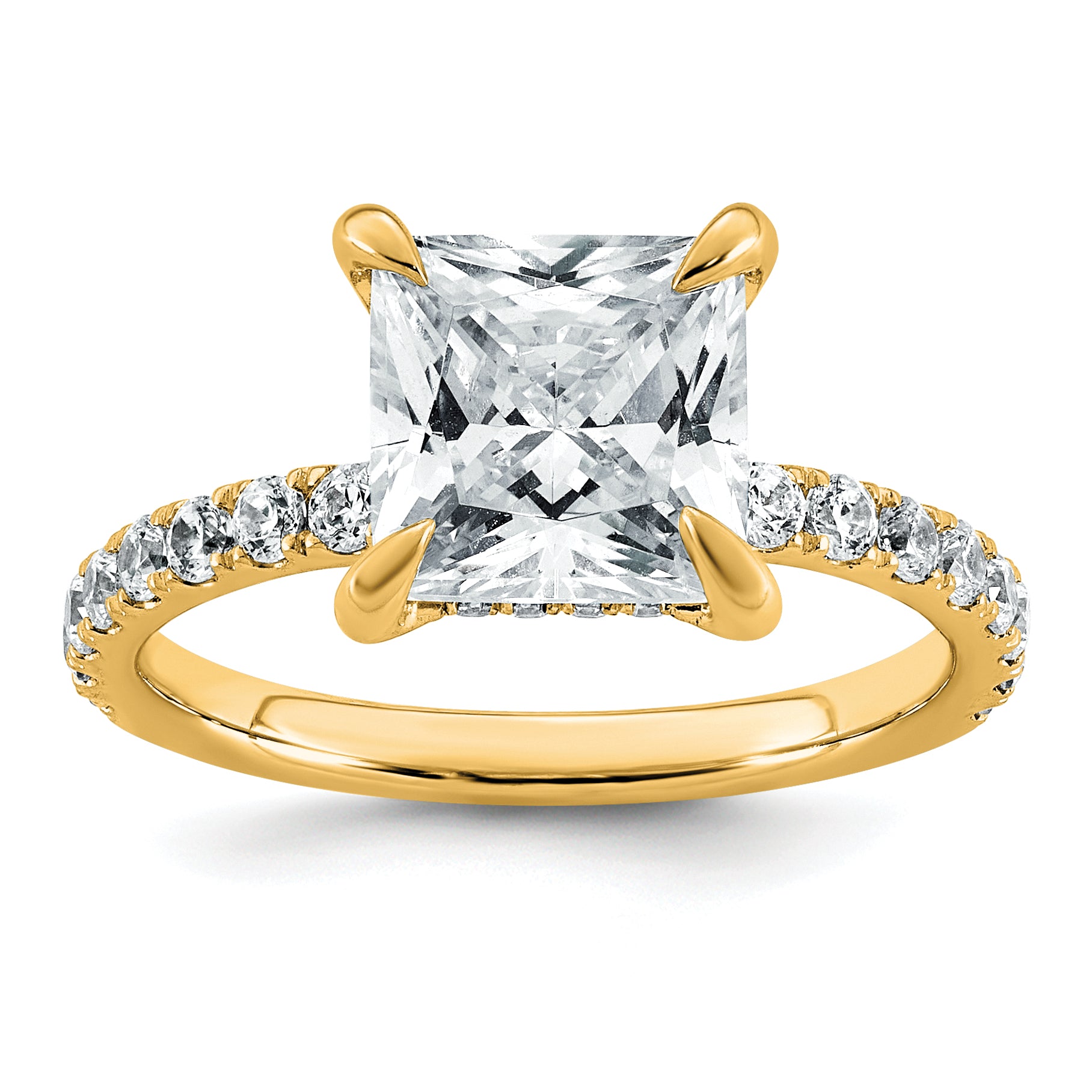14k 3 1/2 carat Certified Lab Grown Diamond VS/SI+ G+ Princess Complete Solitaire with Flair Engagement Ring