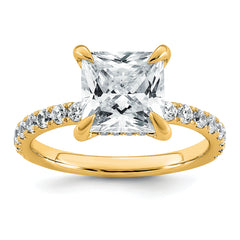 14k 3 1/2 carat Certified Lab Grown Diamond VS/SI+ G+ Princess Complete Solitaire with Flair Engagement Ring