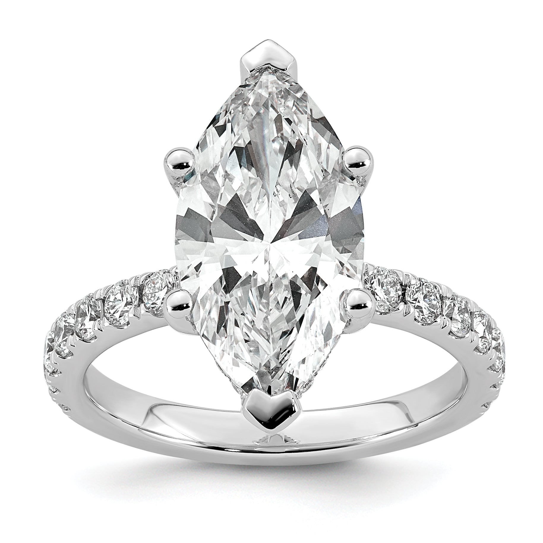 14k White Gold 4 5/8 carat Certified Lab Grown Diamond VS/SI+ G+ Marquise Complete Solitaire with Flair Engagement Ring