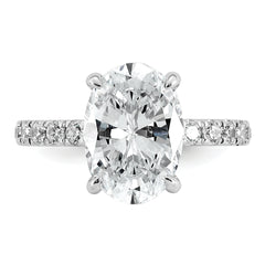 14k White Gold 4 5/8 carat Certified Lab Grown Diamond VS+ F+ Oval Complete Solitaire with Flair Engagement Ring