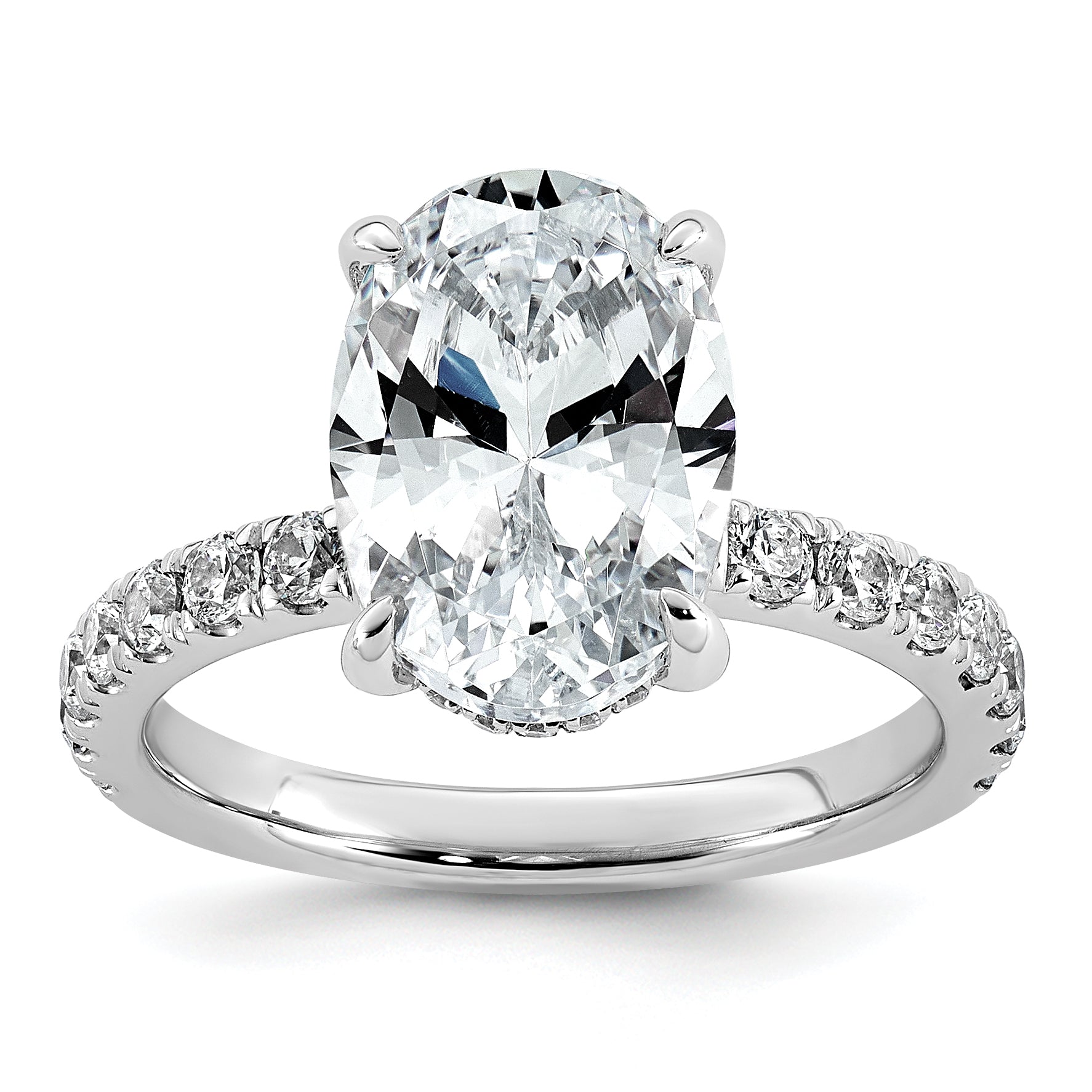 14k White Gold 4 5/8 carat Certified Lab Grown Diamond VS/SI+ G+ Oval Complete Solitaire with Flair Engagement Ring