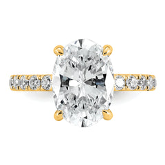 14k 4 5/8 carat Certified Lab Grown Diamond VS+ F+ Oval Complete Solitaire with Flair Engagement Ring