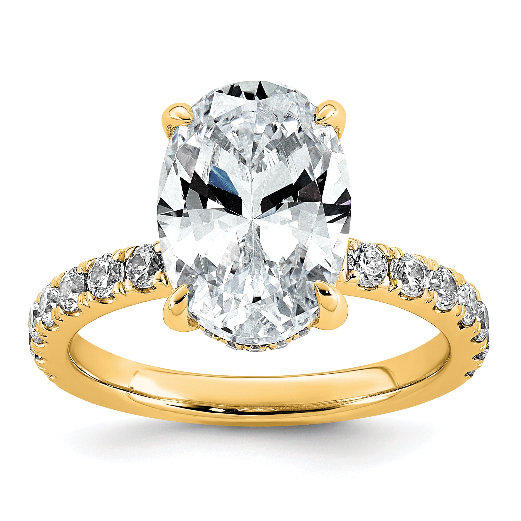 14k 4 5/8 carat Certified Lab Grown Diamond VS+ F+ Oval Complete Solitaire with Flair Engagement Ring