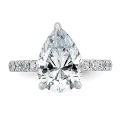 14k White Gold 4 3/4 carat Certified Lab Grown Diamond VS/SI+ G+ Pear Complete Solitaire with Flair Engagement Ring