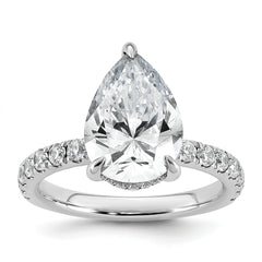 14k White Gold 4 3/4 carat Certified Lab Grown Diamond VS+ F+ Pear Complete Solitaire with Flair Engagement Ring
