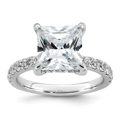 14k White Gold 4 3/8 carat Certified Lab Grown Diamond VS/SI+ G+ Princess Complete Solitaire with Flair Engagement Ring