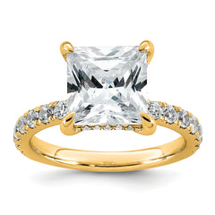 14k 4 3/8 carat Certified Lab Grown Diamond VS+ F+ Princess Complete Solitaire with Flair Engagement Ring
