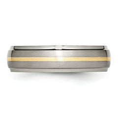 Chisel Titanium Brushed Center with 14k Gold Inlay 6mm Ridged Edge Band