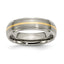 Chisel Titanium Brushed Center with 14k Gold Inlay 6mm Ridged Edge Band
