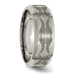 Titanium Brushed & Polished Laser Design 8mm Beveled Edge Band