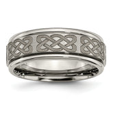 Chisel Titanium Brushed and Polished Celtic Laser Design 8mm Ridged Edge Band
