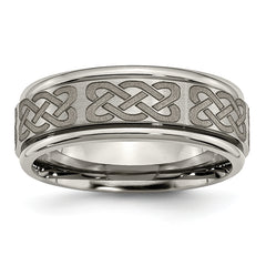 Chisel Titanium Brushed and Polished Celtic Laser Design 8mm Ridged Edge Band