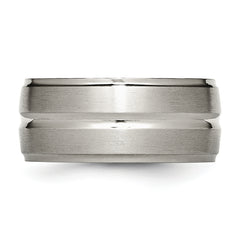 Chisel Titanium Brushed and Polished 10mm Grooved Ridged Edge Band