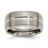 Chisel Titanium Brushed and Polished 10mm Grooved Ridged Edge Band