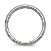 Chisel Titanium Brushed and Polished with Sterling Silver Inlay 8mm Ridged Edge Band
