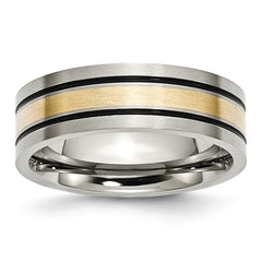 Chisel Titanium Antiqued and Brushed with 14k Gold Inlay 7mm Flat Band