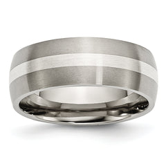 Titanium Silver Inlay Wedding Band 8mm Brushed Unisex Elegance - 6 - 9.5
