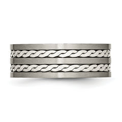 Chisel Titanium Antiqued and Brushed with Sterling Silver Braided Inlay 8mm Band