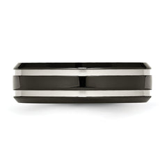 Chisel Titanium Brushed and Polished Black IP-plated 7mm Grooved Band