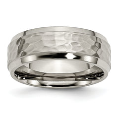 Chisel Titanium Polished and Hammered 8mm Beveled Edge Band