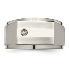 Chisel Titanium Satin and Polished 1/20 Carat Diamond Signet Band
