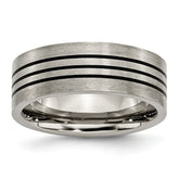Chisel Titanium Satin and Polished Black Enamel Striped 8mm Flat Band