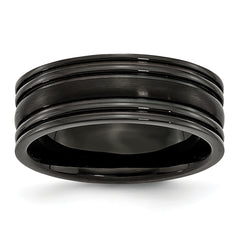 Titanium Grooved Black IP-plated 8mm Brushed and Polished Band