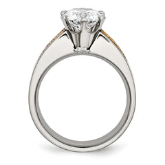 Chisel Titanium Polished with 14k Gold Inlay Accent CZ Ring