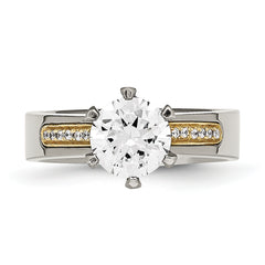 Chisel Titanium Polished with 14k Gold Inlay Accent CZ Ring