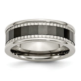 Titanium w/Sawtooth Accent/Polished Black Ceramic Center 8mm Band