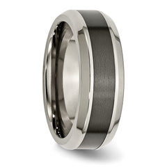 Chisel Titanium Polished with Black Ceramic Center 8mm Beveled Band